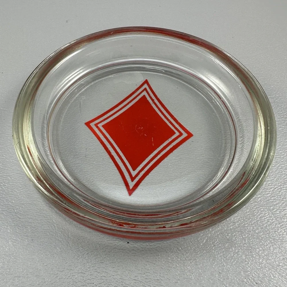 Set/4 Federal Glass Coasters Playing Card Suits 1950's MCM Poker Ash Tray Vtg